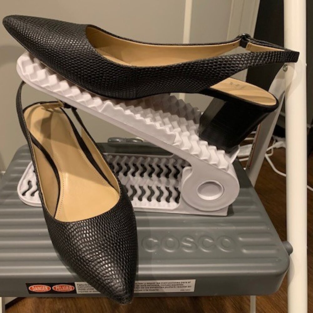 Black faux embossed leather slingback heels